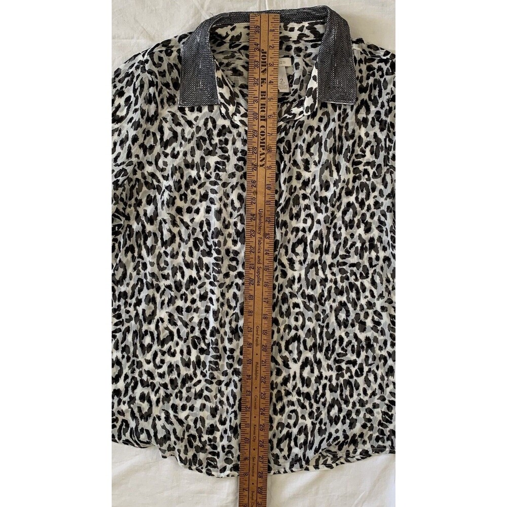 Chicos Chiffon Button Up Blouse Large Sheer Leopard Cheetah Mob Wife Glam Chic - Picture 8 of 16